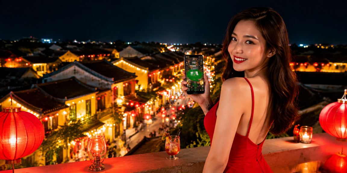 Người chơi cá cược trên điện thoại tại phố cổ Hội An về đêm